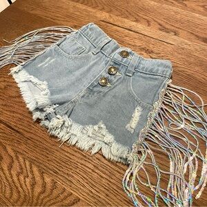 Sequin Fringe Denim Shorts
